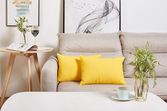 TangDepot Handmade Decorative Solid 100% Cotton Canvas Throw Pillow Covers/Pillow Shams, (12"x20", Yellow)