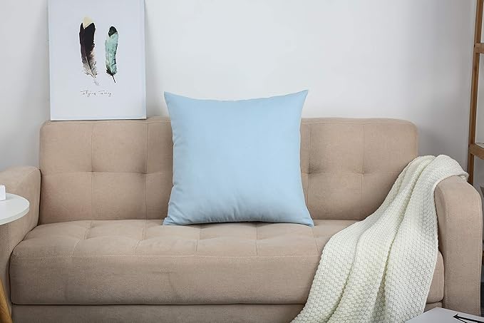 TangDepot Handmade Decorative Solid 100% Cotton Canvas Throw Pillow Covers/Cushion Covers, 45 Colors Available - (16" x16" , Light Blue, 2 Count (Pack of 1))