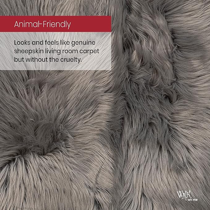 Silky Soft Faux Fur Rug, Sheepskin Area Rug, Shaggy Rug for Living Room, Bedroom, Kid's Room, or Nursery, Home Décor Accent, Machine Washable with Non-Slip Backing (Gray, Rectangle (5'x8'))