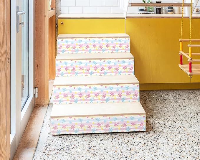 FLFK Wallpaper Border, Rainbow Flowers Peel and Stick Wall Border Self Adhesive Wall Paper Borders for Bedroom Living Room Girl's Room Kitchen Bathroom 10"x240"