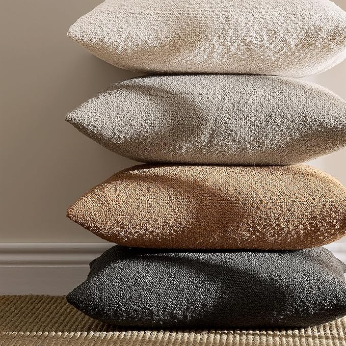ANRODUO Pack of 2 Textured Boucle Throw Pillow Covers Soft Grey Euro Decorative Accent Solid Pillow Cases Cozy Modern Couch Cushion Case for Chair Sofa Bedroom Living Room Home Decor, 24 x 24 Inch
