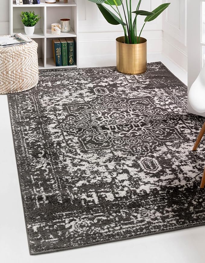 Rugs.com Arlington Collection Rug – 5' x 8' Dark Grey Medium-Pile Rug Perfect for Living Rooms, Large Dining Rooms, Open Floorplans