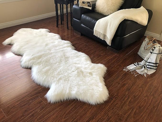 Free Shape Luxury Soft Fluffy Shag Area Rug Double 2'x6', 60x180cm - Vegan Fur Ultra Soft Indoor Carpet Nursery Rugs for Bedroom Home Decor, White
