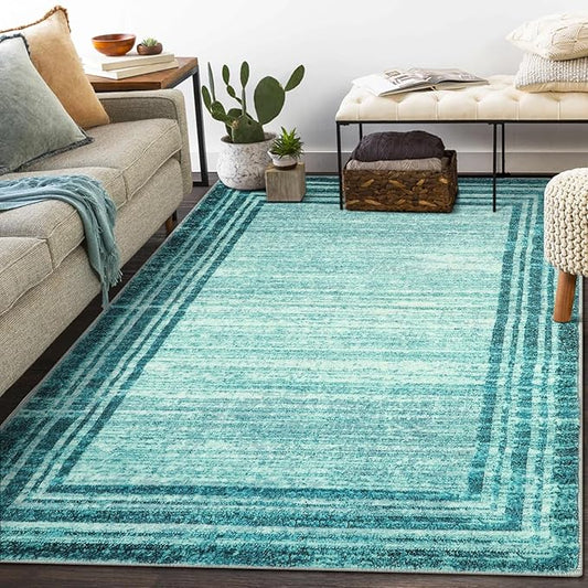 Lahome Modern Abstarct Area Rugs 5x7, Washable Teal 5x7 Bedroom Rug Soft Living Room Rug Non Slip, Low-Pile Indoor Rugs for Living Room Minimalist Floor Carpet for Dining Room Kids Playroom