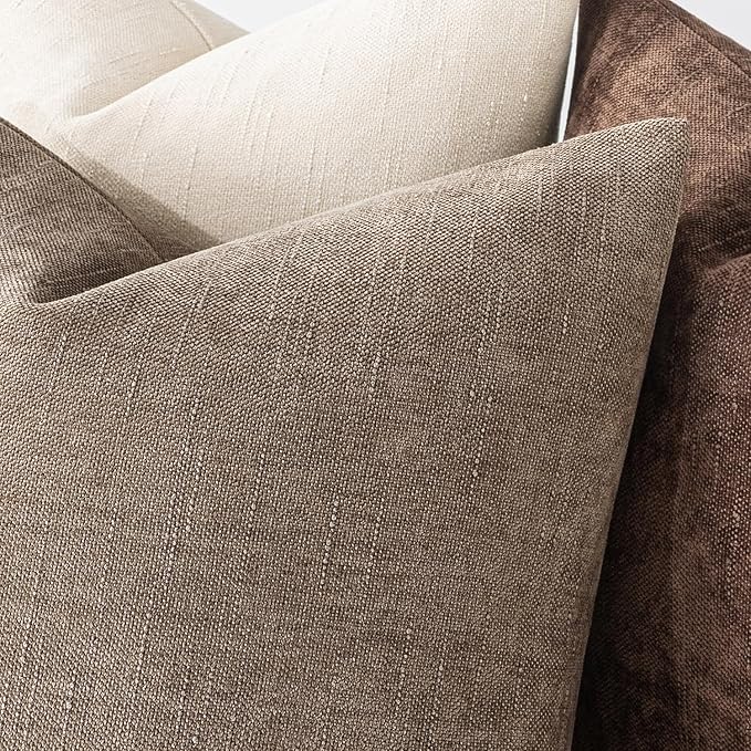 MIULEE Pack of 2 Decorative Throw Pillow Covers Soft Chenille Throw Pillows Solid Neutral Farmhouse Textured Cushion Covers for Couch Sofa Bedroom Living Room 20x20 Inch, Taupe Grey