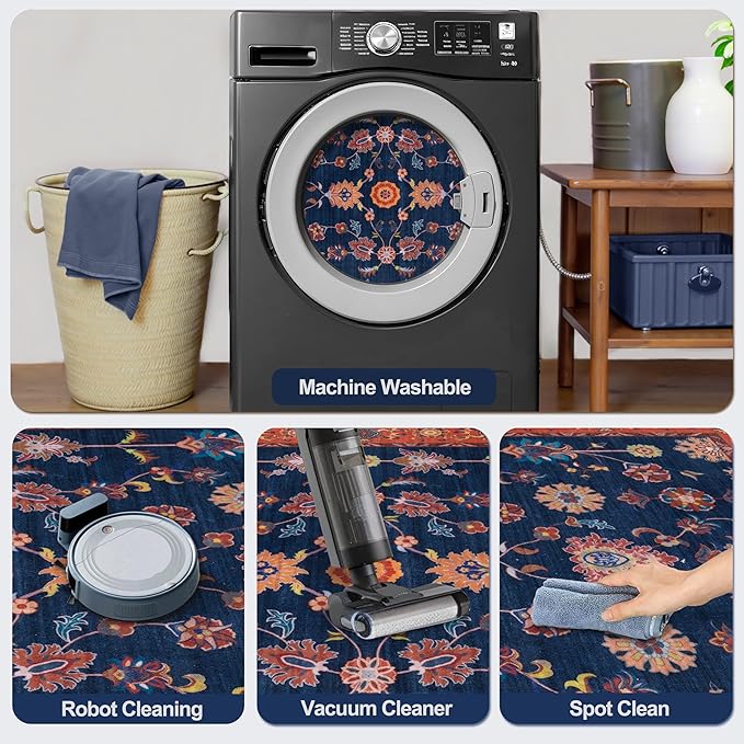 Tangsoo 2x4 Washable Rug for Entryway,Vintage Floral Entry Rug Non Slip,Indoor Front Door Small Rugs,Distressed Red Blue Print Door Mat Carpet,Soft Low Pile for Entrance Kitchen Bedroom Bathroom