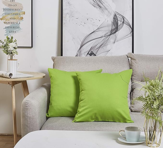 TangDepot Cotton Solid Throw Pillow Cover, 12 INCH x 12 INCH, Apple Green