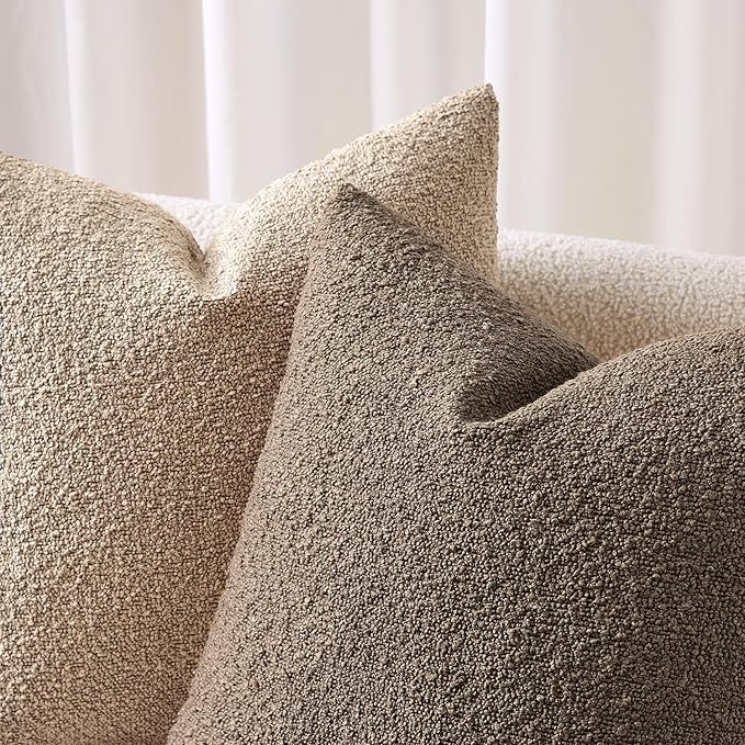 ANRODUO Pack of 2 Textured Boucle Throw Pillow Covers Soft Camel Decorative Accent Solid Pillow Cases Cozy Modern Couch Cushion Case for Chair Sofa Bedroom Living Room Home Decor, 20 x 20 Inch