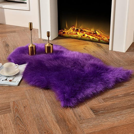 duduta Purple Faux Sheepskin Throw Rug 2x3 ft, Fluffy Shag Fur Chair Cover Small Bedside Dorm Rug Non Slip Machine Washable