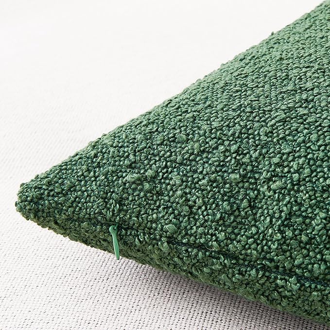 Mixhug Decorative Boucle Throw Pillow Covers, Forest Green, 12 x 20 Inches, Pack of 2 - Textured Boho Pillow Covers for Couch and Bed