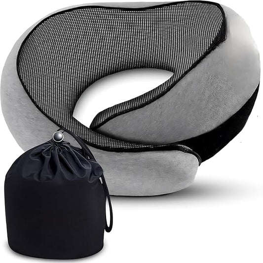 Neck Travel Pillow – Ergonomic Airplane Pillow for Neck Support & Comfort | Compact & Washable Cover | Perfect for Airplane, Car, Train & Home Use | Travel Pillow for Adults & Kids (Gray)