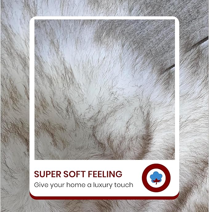 Free Shape Luxury Soft Fluffy Shag Area Rug Single 2’x3’, 60x90cm - Vegan Fur Ultra Soft Indoor Carpet Nursery Rugs for Bedroom Home Decor, White with Brown Tips
