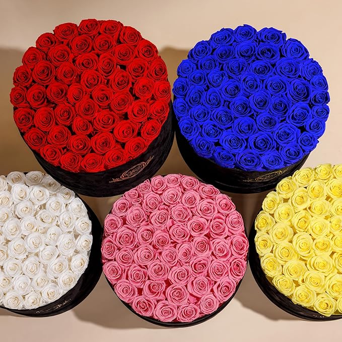 47 Roses in a Luxury Suede Box, Preserved Flowers for Women, Mothers Day Flowers for Mom, Light Pink