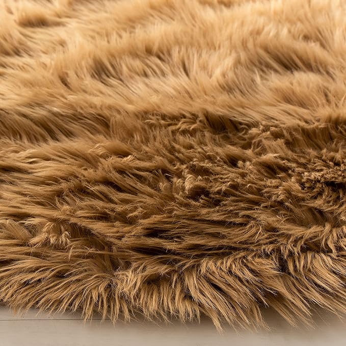 SAFAVIEH Faux Sheep Skin Collection Runner Rug - 2'6" x 6', Camel, Silken Glam Design, Non-Shedding & Easy Care, 2.35-inch Thick Ideal for High Traffic Areas in Living Room, Bedroom (FSS115E)