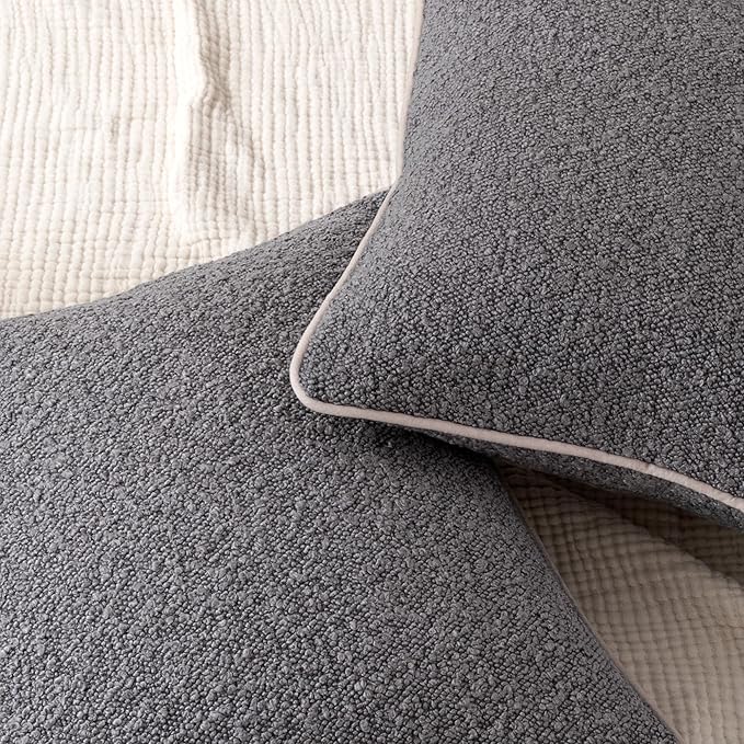 Amazon Basics Boucle Throw Pillow Covers for Couch, Living Room, Home Decor with Hidden Zipper, Grey, 22×22in, Pack of 2