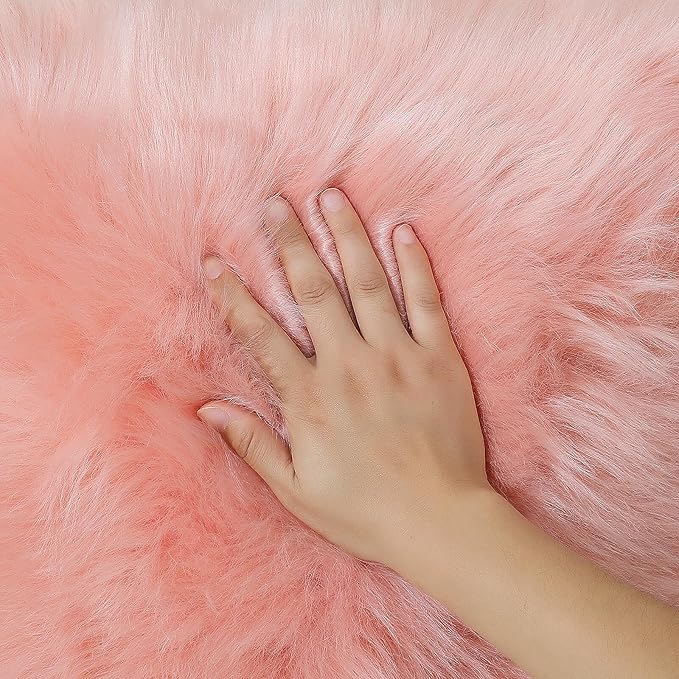 Faux Fur Rug Sheepskin Shag Fluffy Fuzzy Pink 2x3 ft Small Rugs for Bedroom Bedside Bed Floor Living Room Plush High-Density Cushion Carpet Super Sofa Cover