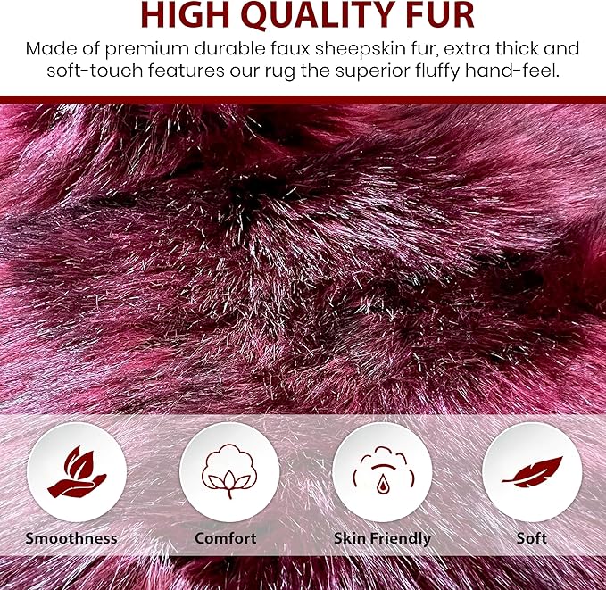 Free Shape Luxury Soft Fluffy Shag Area Rug Single 2'x3',60x90 cm - Vegan Fur Ultra Soft Indoor Carpet Nursery Rugs for Bedroom Home Decor, Burgundy
