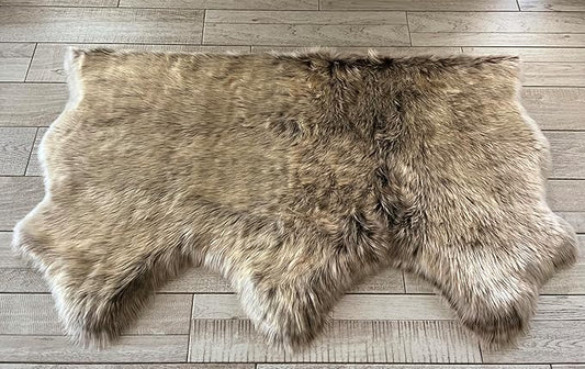 Free Shape Luxury Soft Fluffy Shag Area Rug Triple Side by Side 3'x6', 90x180cm - Vegan Fur Ultra Soft Indoor Carpet Nursery Rugs for Bedroom Home Decor, Brown with Beige Tips