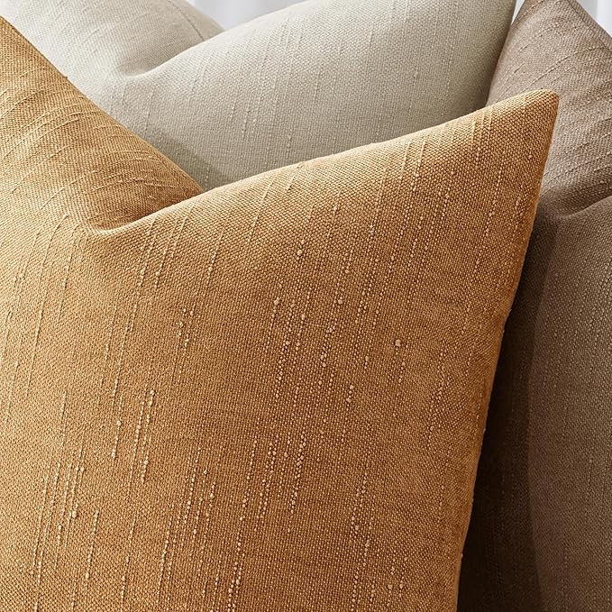 MIULEE Pack of 2 Decorative Throw Pillow Covers Soft Chenille Lumbar Accent Throw Pillows Solid Textured Cushion Covers Home Decor for Couch Sofa Bedroom Living Room 20x12 Inch,Golden Brown