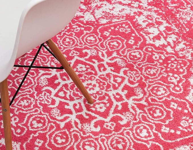 Rugs.com Arlington Collection Rug – 8 Ft Octagon Pink Medium-Pile Rug Perfect for Living Rooms, Kitchens, Entryways