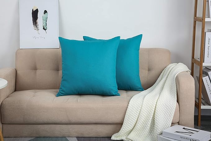 TangDepot Handmade Decorative Solid 100% Cotton Canvas Throw Pillow Covers/Cushion Covers, 45 Colors Available - (18" x18" , Blue Ashes, 2 Count (Pack of 1))