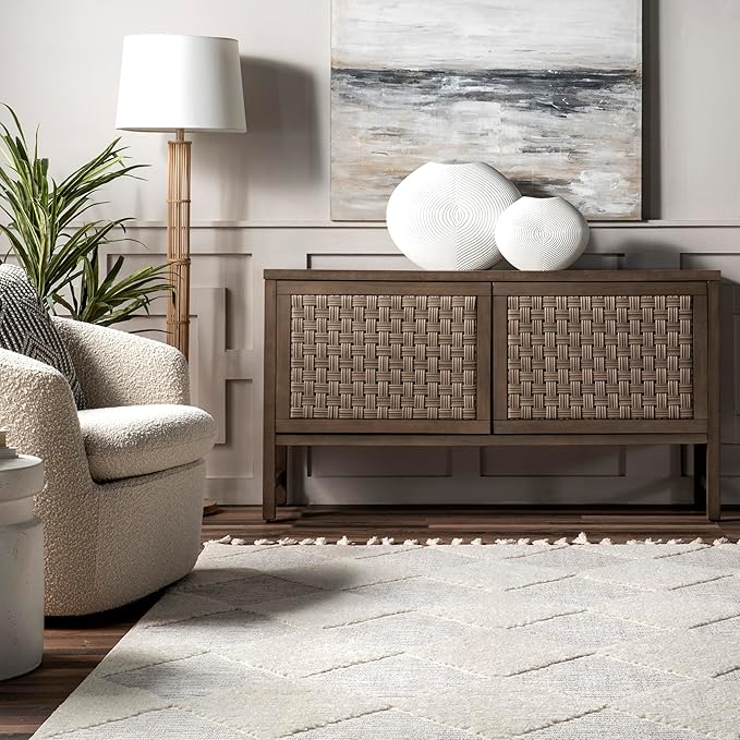 Nuloom Marissa Off-White/Grey, 2'8" x 8', Diamond, Tassel, Soft and Cozy, High Traffic, Stain Resistant, Easy Clean, Durable Runner for Bedroom, Living Room, Dining Space, Den, Foyer, Entryway