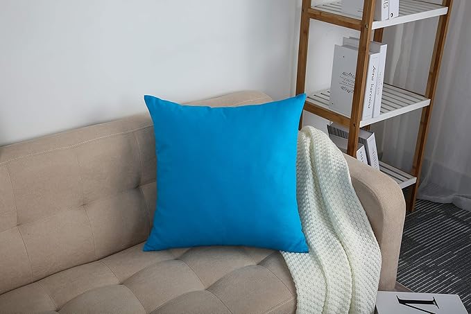 TangDepot Handmade Decorative Solid 100% Cotton Canvas Throw Pillow Covers/Pillow Shams, (12"x12", Pacific Blue)