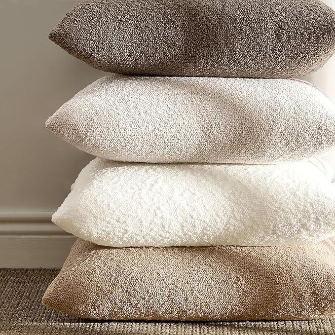 ANRODUO Pack of 2 Textured Boucle Throw Pillow Covers Soft Brown Decorative Accent Solid Pillow Cases Cozy Modern Couch Cushion Case for Chair Sofa Bedroom Living Room Home Decor, 18 x 18 Inch
