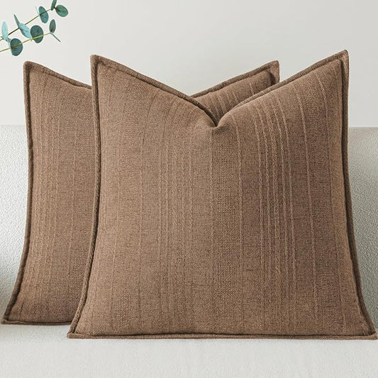 a moment Linen Pillow Covers Set of 2,Boho Farmhouse Throw Pillowcases Neutral Textured Decorative Covers for Couch Sofa,Soft Linen Blend Accent Case Cushion Living Room Home Decor 26"x26"Hazel