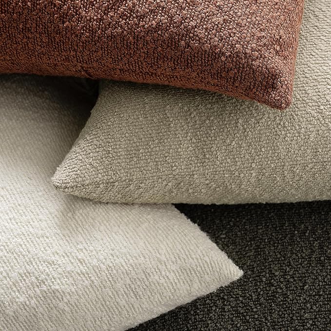 Throw Pillow Covers 20 x 20 Inch Set of 2, Beige Decorative Accent Solid Boucle Textured Pillow Cover, Cozy Neutral Cushion Pillow Cases for Living Room, Sofa, Chair, Bedroom, Home Decor