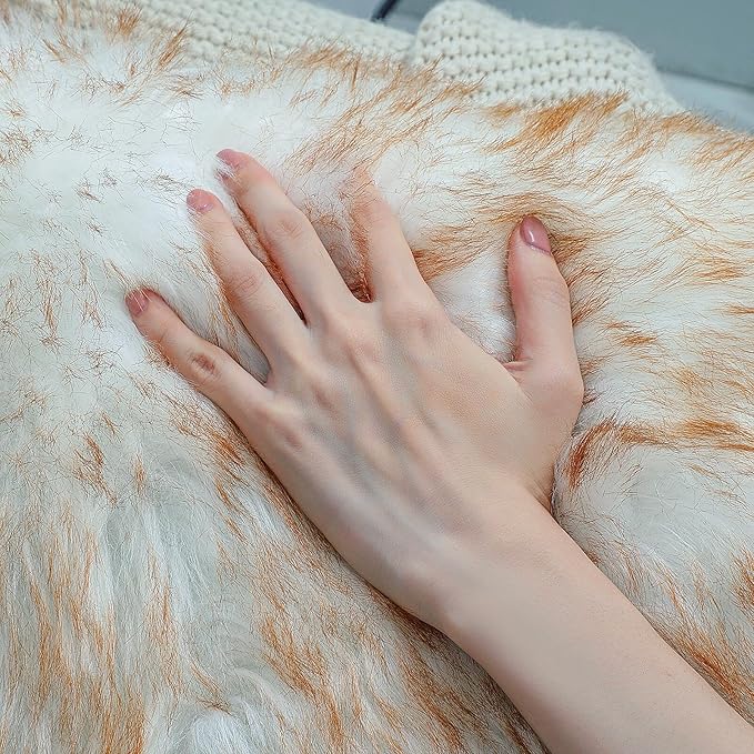 Faux Fur Rug Sheepskin Shag Fluffy Fuzzy 2x6 ft Runner Rugs for Bedroom Bedside Bed Floor Living Room Plush High-Density Cushion Carpet Super Sofa Cover White and Yellow