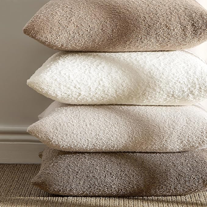 ANRODUO Pack of 2 Textured Boucle Throw Pillow Covers Soft White Euro Decorative Accent Solid Pillow Cases Cozy Modern Couch Cushion Case for Chair Sofa Bedroom Living Room Home Decor, 24 x 24 Inch