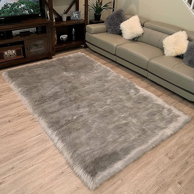 LAMBZY High Pile Super Soft Faux Sheepskin Rug (10'x13', Grey)