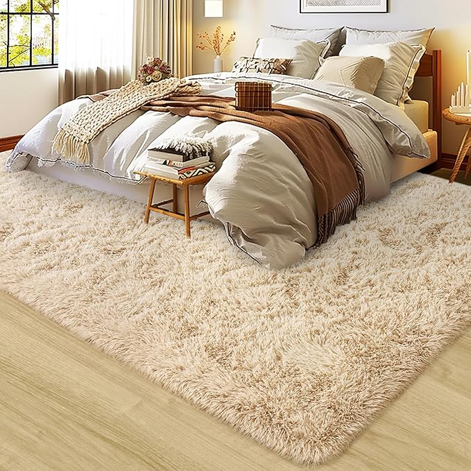 Ultra Fluffy Area Rugs for Living Room Bedroom, 6x9 Fuzzy Large Living Room Rugs, Thick Shag Rug for Dorm, Soft Non Slip Kids Girls Boys Rug for Home Decor Aesthetic, Camel