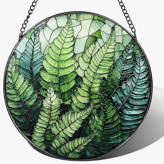 8'' Fern Plant Sun Catcher Ornament, Stained Glass Window Hanging, Sun Catchers for Windows Hanging Ornaments, Window Decor | Plant Lover Gifts, Housewarming Gifts