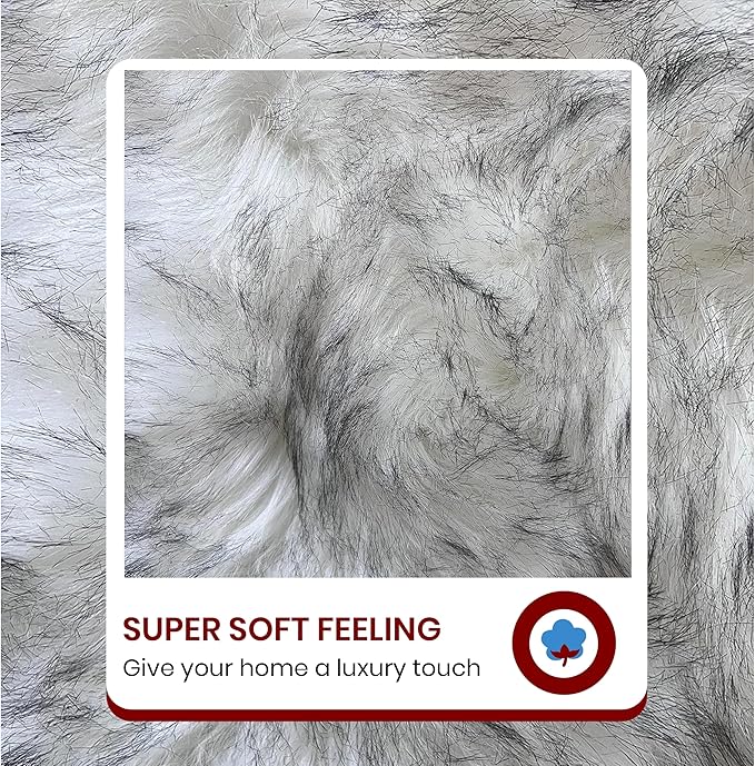 LAMBZY High Pile Super Soft Faux Sheepskin Rug (White/Black, 2'x3')