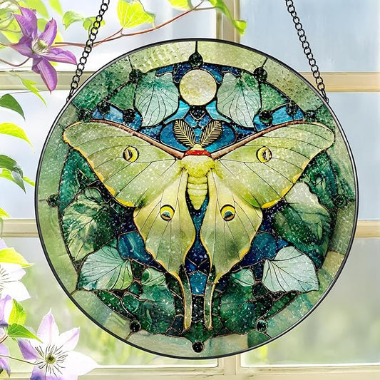 Luna Moth Sun Catcher, 8 Inch Stained Glass Suncatcher, Stained Glass Window Hanging, Luna Moth Indoor Decor, Idea Gift, Gift Exchange