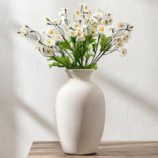Ceramic Rustic Flower Vase, 8.38 Inch Vintage Pottery Home Decor, Farmhouse Terracotta Vase for Living Room, Table, Shelf, Mantel Decoration, Farmhouse - Off-White