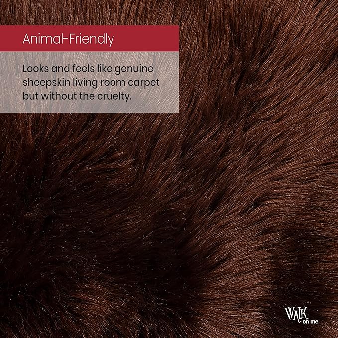 Silky Soft Faux Fur Rug, 6 ft. x 9 ft. Brown Fluffy Rug, Sheepskin Area Rug, Rectangle Rug for Living Room, Bedroom, Kid's Room, or Nursery, Home Décor Accent, Machine Washable with Non-Slip Backing