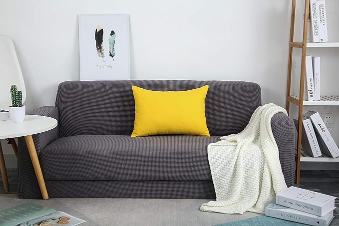 TangDepot Handmade Decorative Solid 100% Cotton Canvas Throw Pillow Covers/Pillow Shams, (12"x18", Yellow)