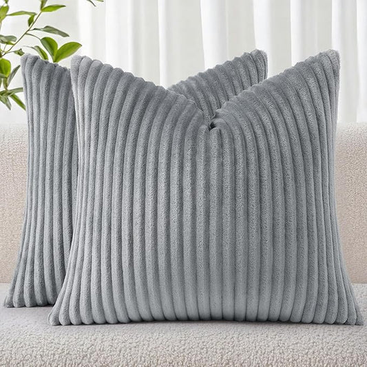 Simmore Decorative Spring Throw Pillow Covers 16x16 Set of 2, Soft Natural Plush Flannel Double-Sided Fluffy Couch Pillow Covers for Sofa Living Room, Grey