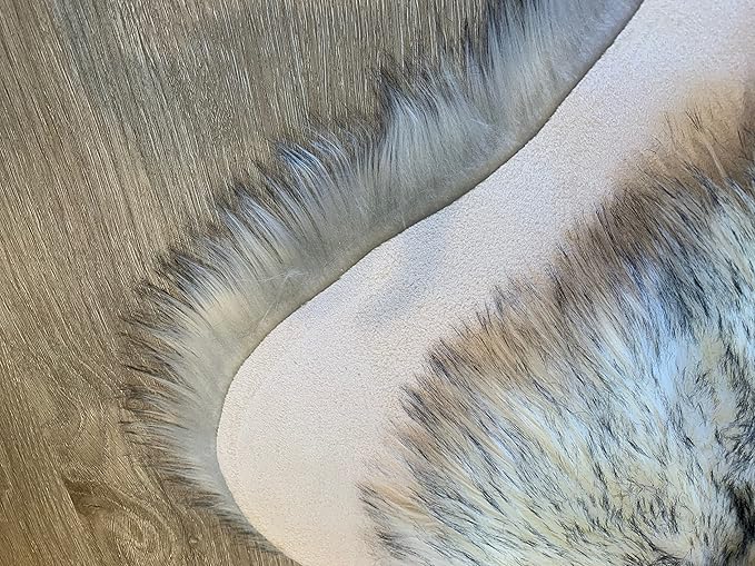 LAMBZY Faux Sheepskin Super Soft Hypoallergenic Silky Shag Rug for Living Room, Kids Room, Sofa (5 Pelts Side by Side 3'x10', White/Black Tips)