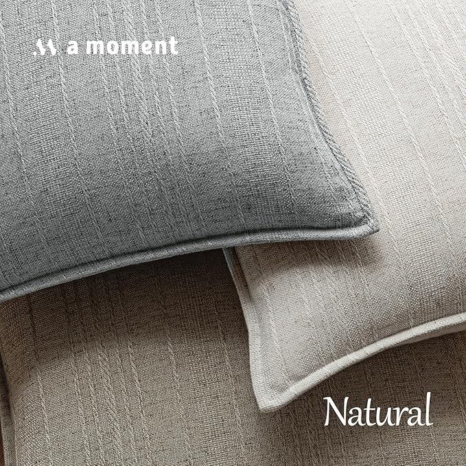 a moment Linen Pillow Covers Set of 2,Boho Farmhouse Throw Pillowcases Neutral Textured Decorative Covers for Couch Sofa,Soft Linen Blend Accent Case Cushion Living Room Home Decor 26"x26"Sky Gray