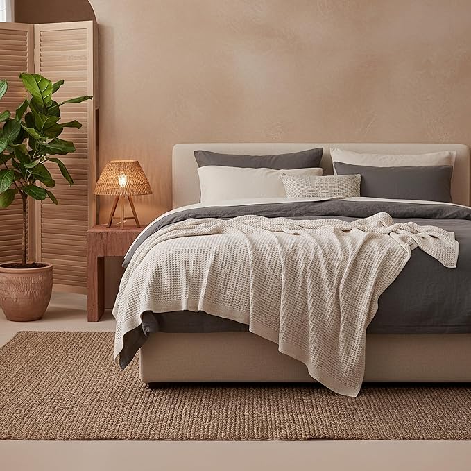 Bedsure Gentlesoft 100% Cotton Blanket Twin XL Size for College Dorm - Breathable and Soft, Waffle Weave Twin Blanket for Summer, Dorm Room Essentials, Begie, 66x90 inches