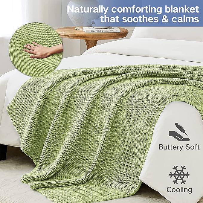 Guohaoi Knitted Weighted Blanket for Adults (Light Green 60"x80" 25lbs) No Beads Cooling Throw Blanket for Hot Sleepers, Home Decor Breathable Chunky Knit Heavy Blanket Use on Queen/King Size Bed