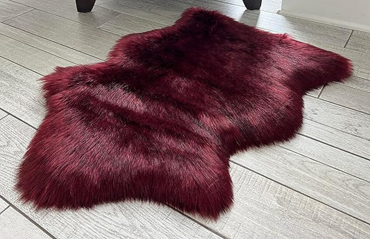 Free Shape Luxury Soft Fluffy Shag Area Rug Single 2'x3',60x90 cm - Vegan Fur Ultra Soft Indoor Carpet Nursery Rugs for Bedroom Home Decor, Burgundy