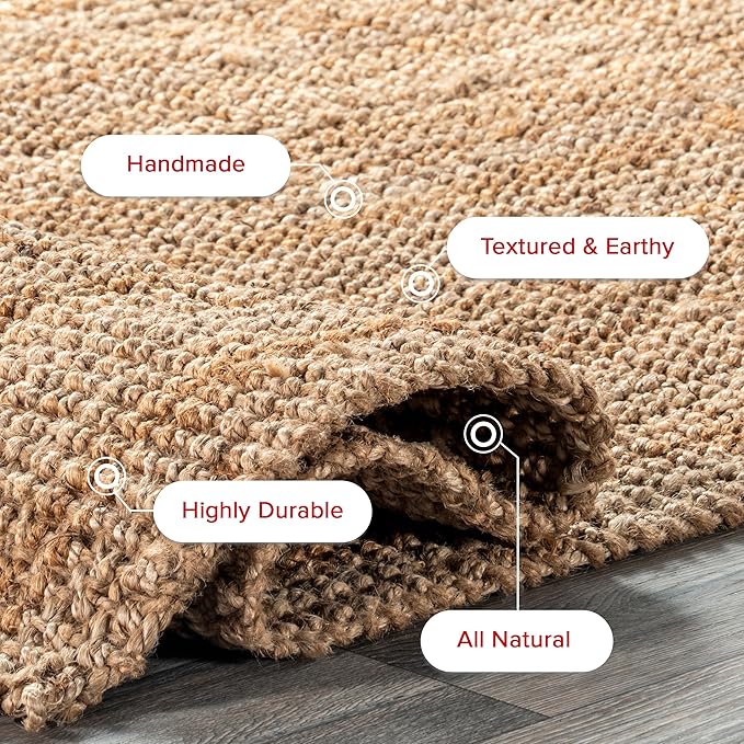 Nuloom Ashli Hand Woven, Natural, 2' 6" x 6', Farmhouse, Jute, Soft and Textured, High Traffic, Stain Resistant, Easy Clean, Durable Runner for Bedroom, Living Room, Dining Space, Den, Foyer, Entryway