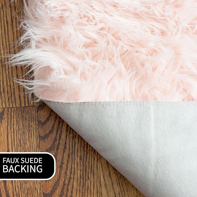Super Area Rugs Ultra Soft & Fluffy Faux Sheepskin Rug, Light Pink 4 x 6 Feet Sheepskin Carpet for Bedroom Living Room
