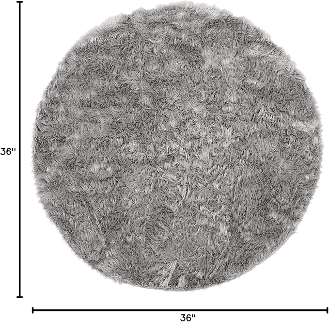 SAFAVIEH Faux Sheep Skin Collection Area Rug - 3' Round, Grey, Silken Glam Design, Non-Shedding & Easy Care, 2.35-inch Thick Ideal for High Traffic Areas in Living Room, Bedroom (FSS235D)