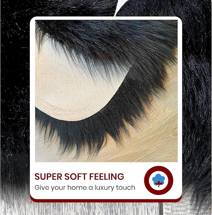 LAMBZY High Pile Super Fluffy Soft Faux Sheepskin Rug | Faux Sheepskin Rugs for Living Room Playroom Bedroom | Classic Super Soft to Touch Rug (12'x15, Black)